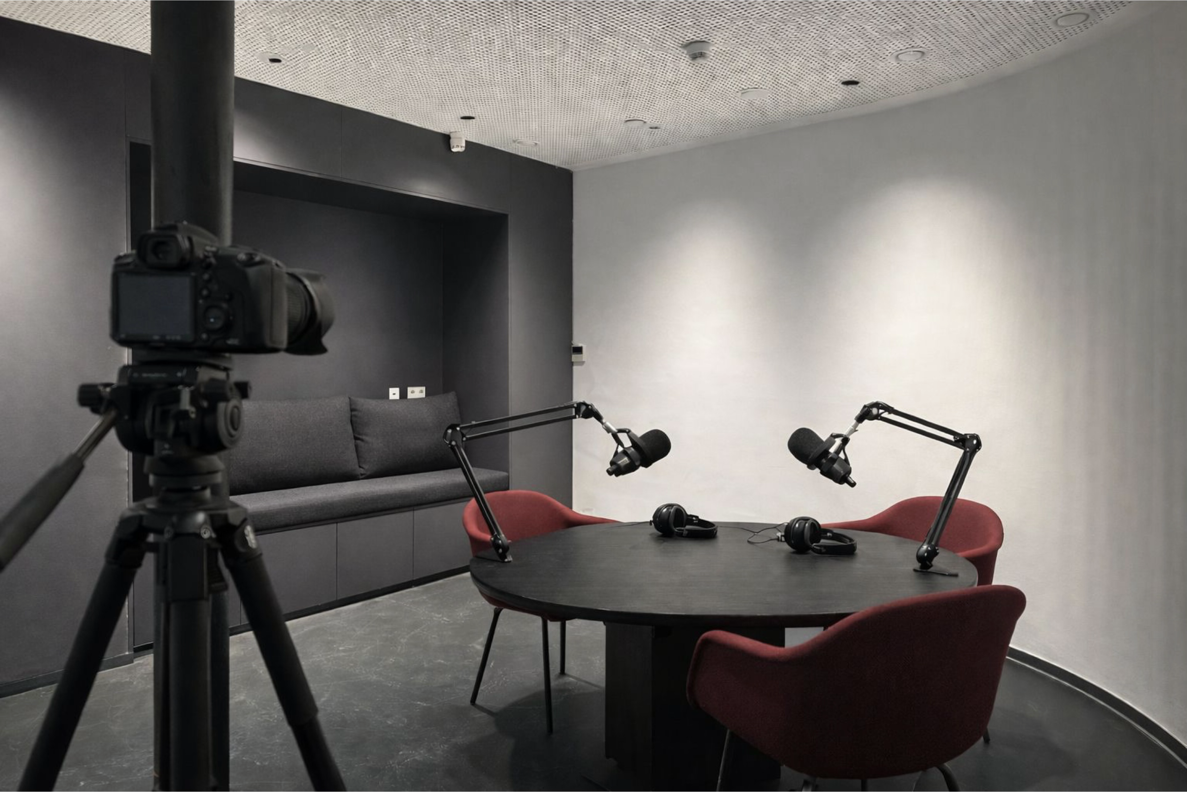 Sound-treated podcast studio